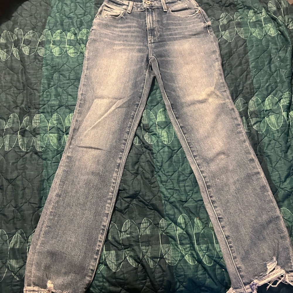 PAIGE Blue Straight Leg Jeans with Vintage-Inspired Wash